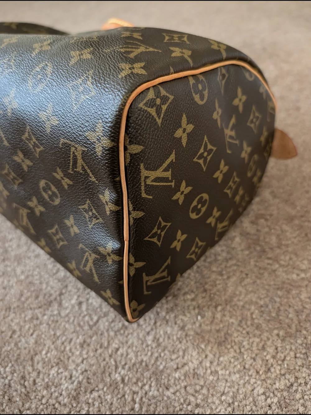 Louis Vuitton Monogram Canvas Speedy Handbag in Brown with Natural Leather Trim